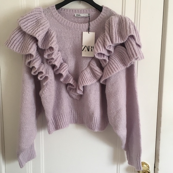 Zara Knit Sweater with Ruffle Trim Size Large - Picture 2 of 8